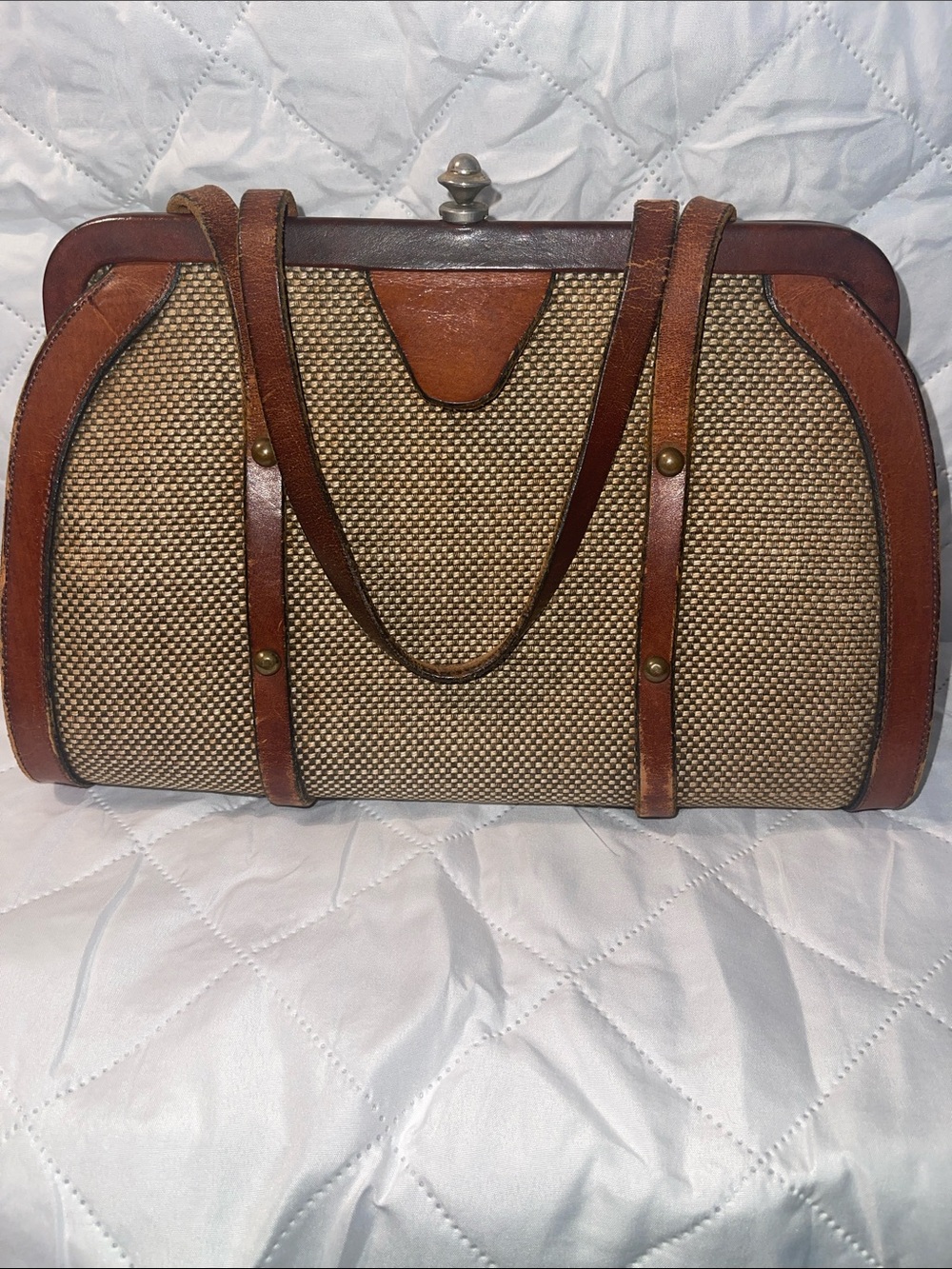 Vintage John Romaine Pocketbook purse Dr. Bag Tweed and Leather